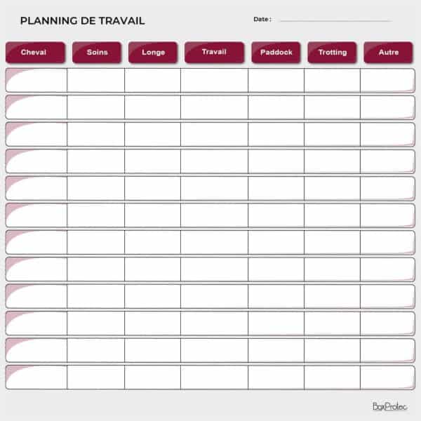 Planning de travail journalier - Bordeaux
