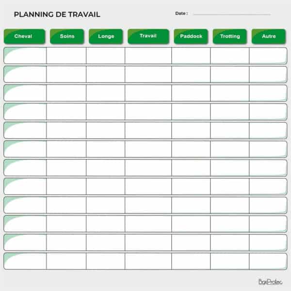 Planning de travail journalier - Vert