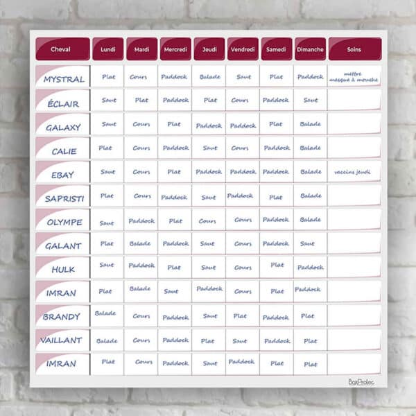 Planning de travail semaine