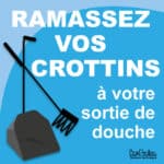 Panneau "Ramassez vos crottins à votre sortie de douche" - bleu