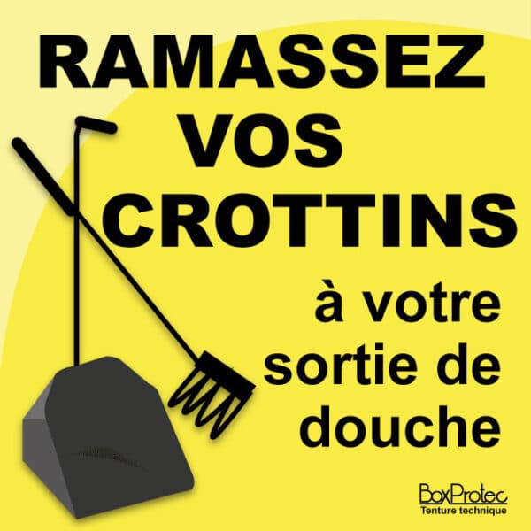 Panneau "Ramassez vos crottins à votre sortie de douche" - jaune