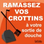 Panneau "Ramassez vos crottins à votre sortie de douche" - orange