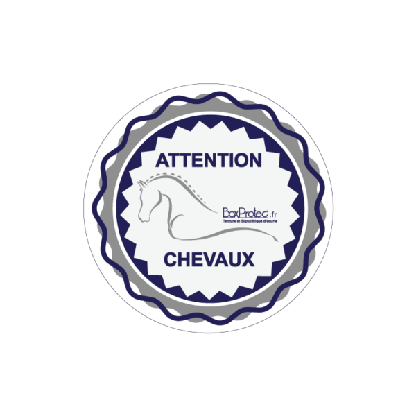 stickers rond attention chevaux bleu