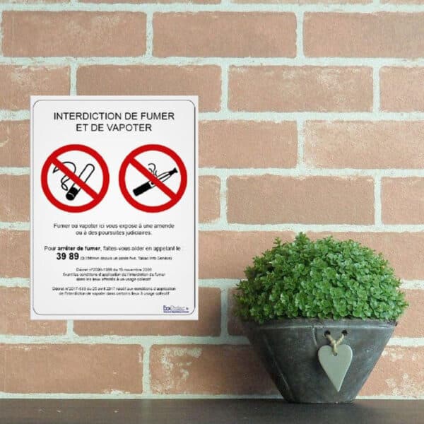 Panneau "Interdit de fumer et de vapoter"