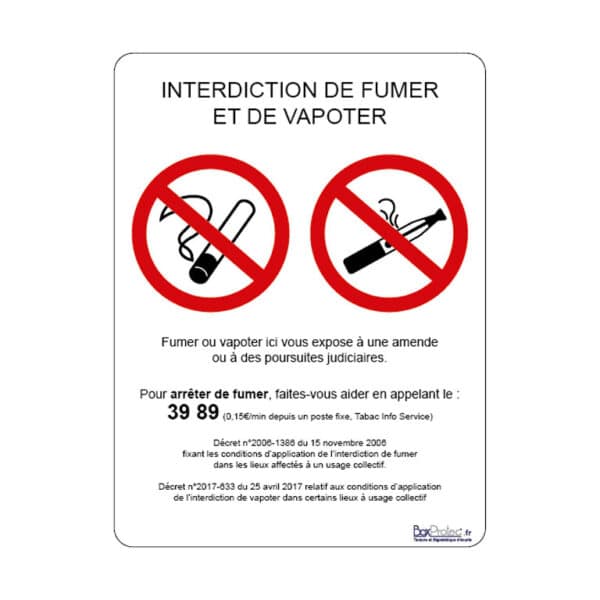 Panneau "Interdit de fumer et de vapoter"