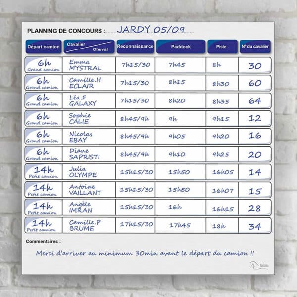 Planning de concours - Bleu Planning de concours - Bleu