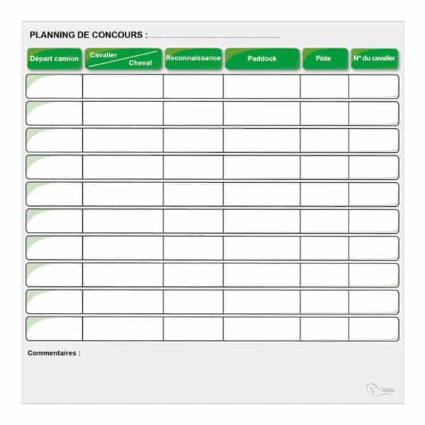 Planning de concours - Vert Planning de concours - Vert