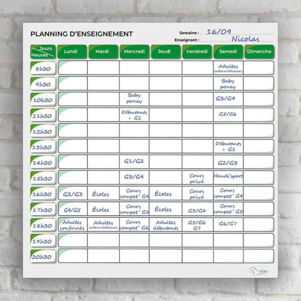 Planning d’enseignement semaine - Vert