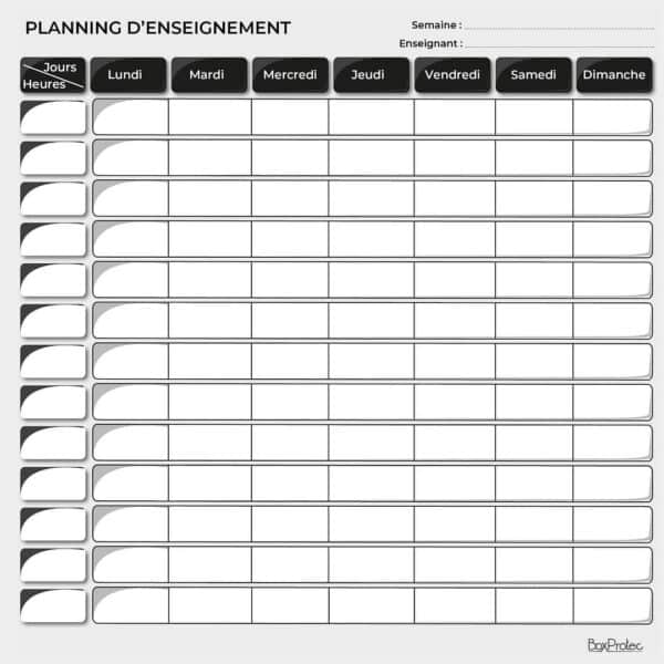Planning d’enseignement semaine - Noir
