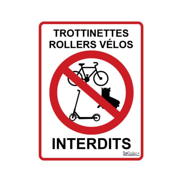 Panneau "Trottinettes, rollers et vélo interdits"