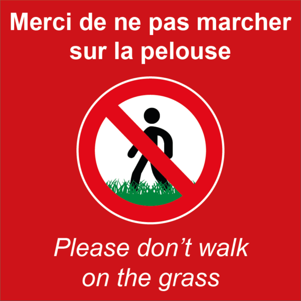 BOXPROTEC - panneau fond rouge interdit personnalisé / don't walk on the grass / ne pas marcher sur la pelouse /interdiction