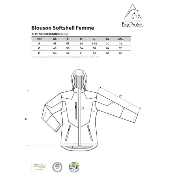 Guide taille blouson Softshell - Femme