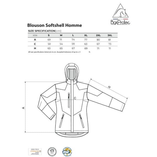 Guide taille blouson Softshell - Homme
