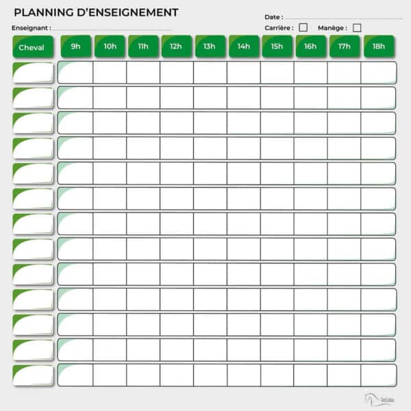 Planning d'enseignement journalier - Vert Planning d'enseignement journalier - Vert