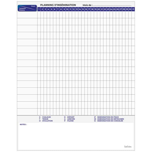 Planning d'insemination - Bleu