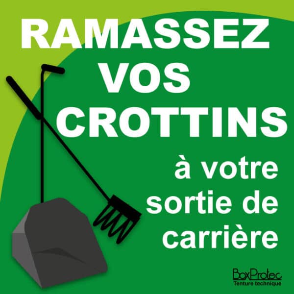 Panneau "Ramassez vos crottins à votre sortie de carrière" - vert