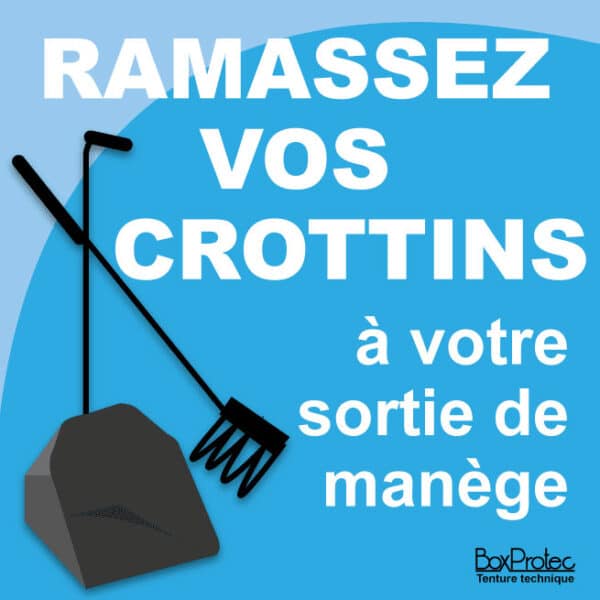 Panneau "Ramassez vos crottins à votre sortie de manège" - bleu