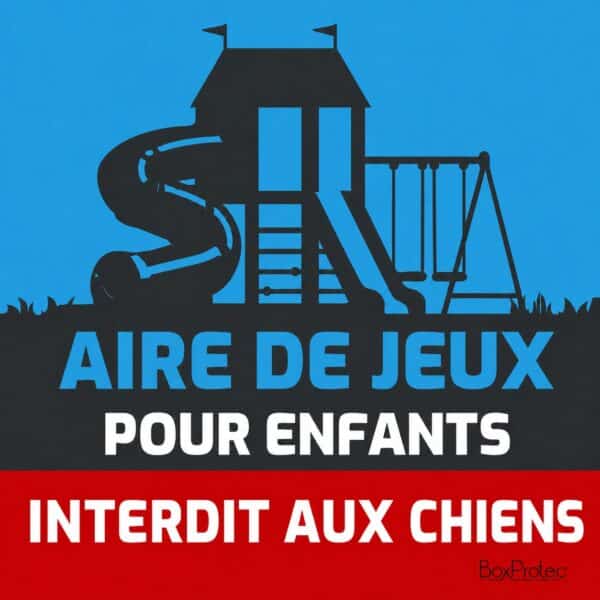 Panneau bleu signalant une aire de jeux pour enfants, accès interdit aux chiens - 30x30 cm Boxprotec