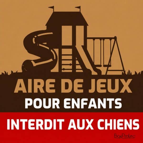 Panneau marron pour aire de jeux enfants avec interdiction aux chiens, 30x30 cm - Boxprotec