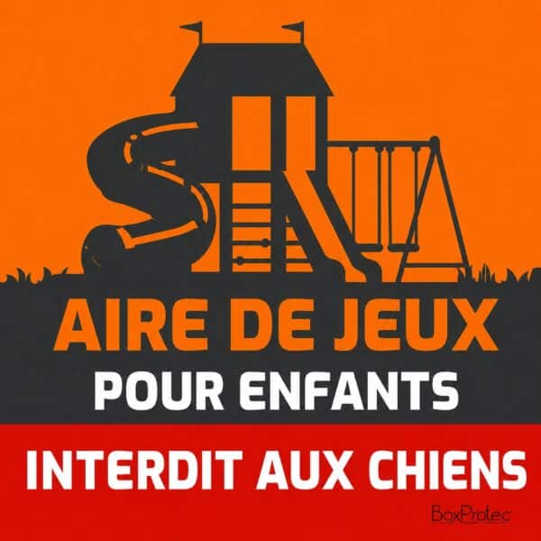 Panneau orange "Aire de Jeux Enfants" avec interdiction aux chiens, format 30x30 cm - Boxprotec