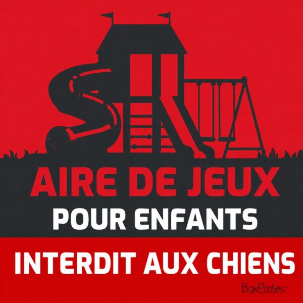 "Aire de Jeux Enfants - Interdit aux Chiens", panneau rouge 30x30 cm par Boxprotec