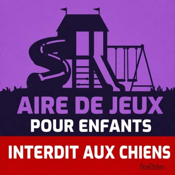 Panneau signalétique violet - aire de jeux enfants, interdit aux chiens - 30x30 cm Boxprotec