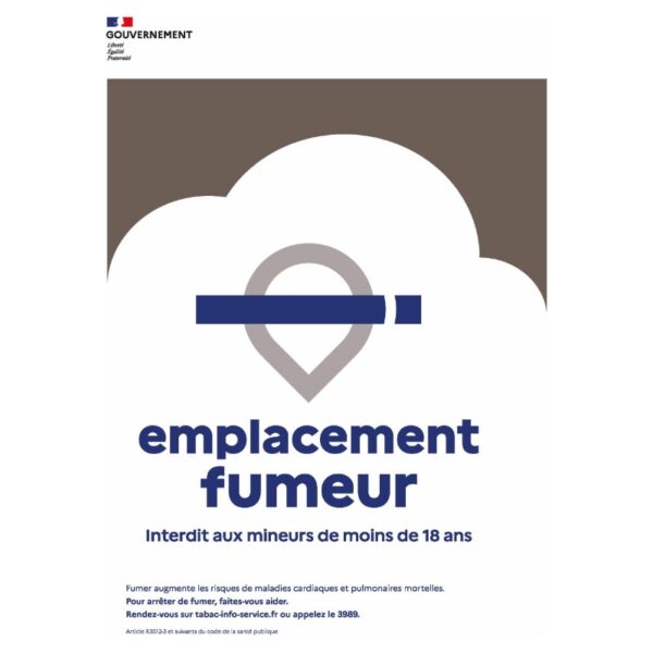 Panneau Emplacement fumeur interdit aux mineurs de moins de 18 ans