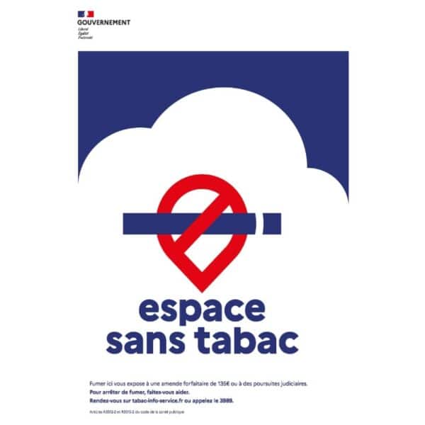 Panneau officiel Espace sans tabac bleu marine, campagne gouvernementale de lutte contre le tabagisme