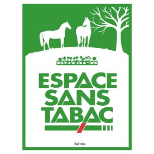 Panneau signalétique Espace sans tabac vert avec deux chevaux, pour centre équestre et écurie
