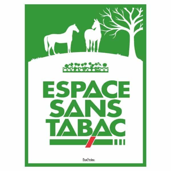 Panneau signalétique Espace sans tabac vert avec deux chevaux, pour centre équestre et écurie